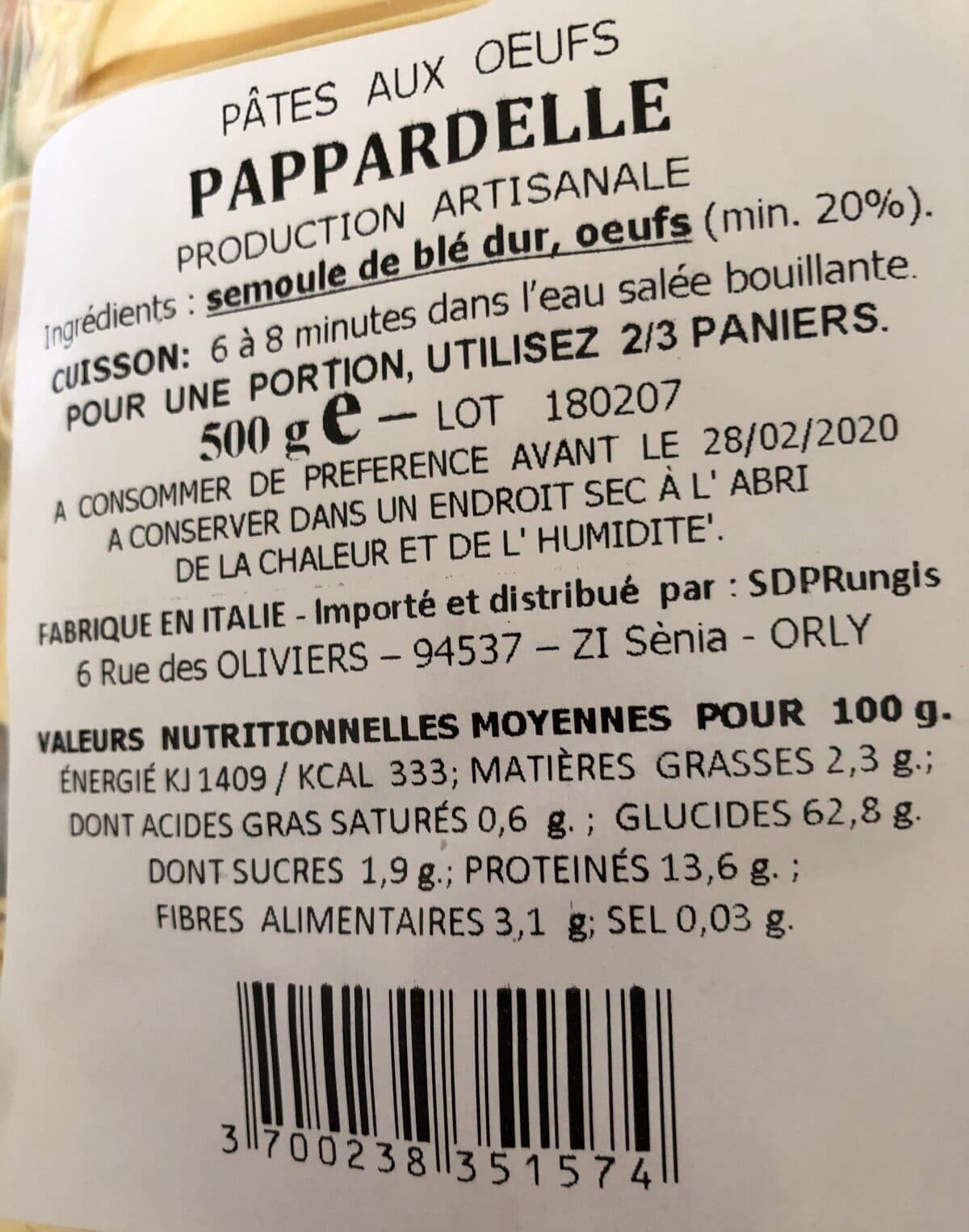 Open Food Facts Papardelle 500 GRS packshot