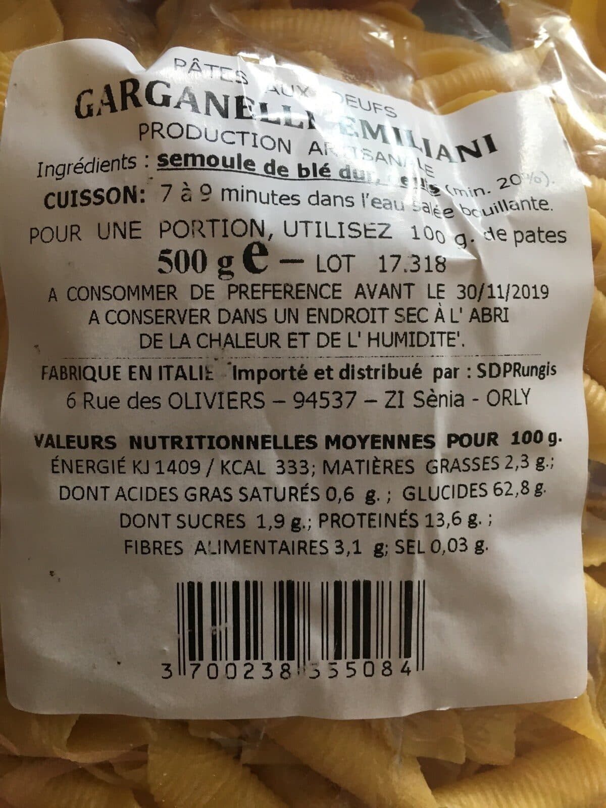 Open Food Facts Garganelli emiliani packshot