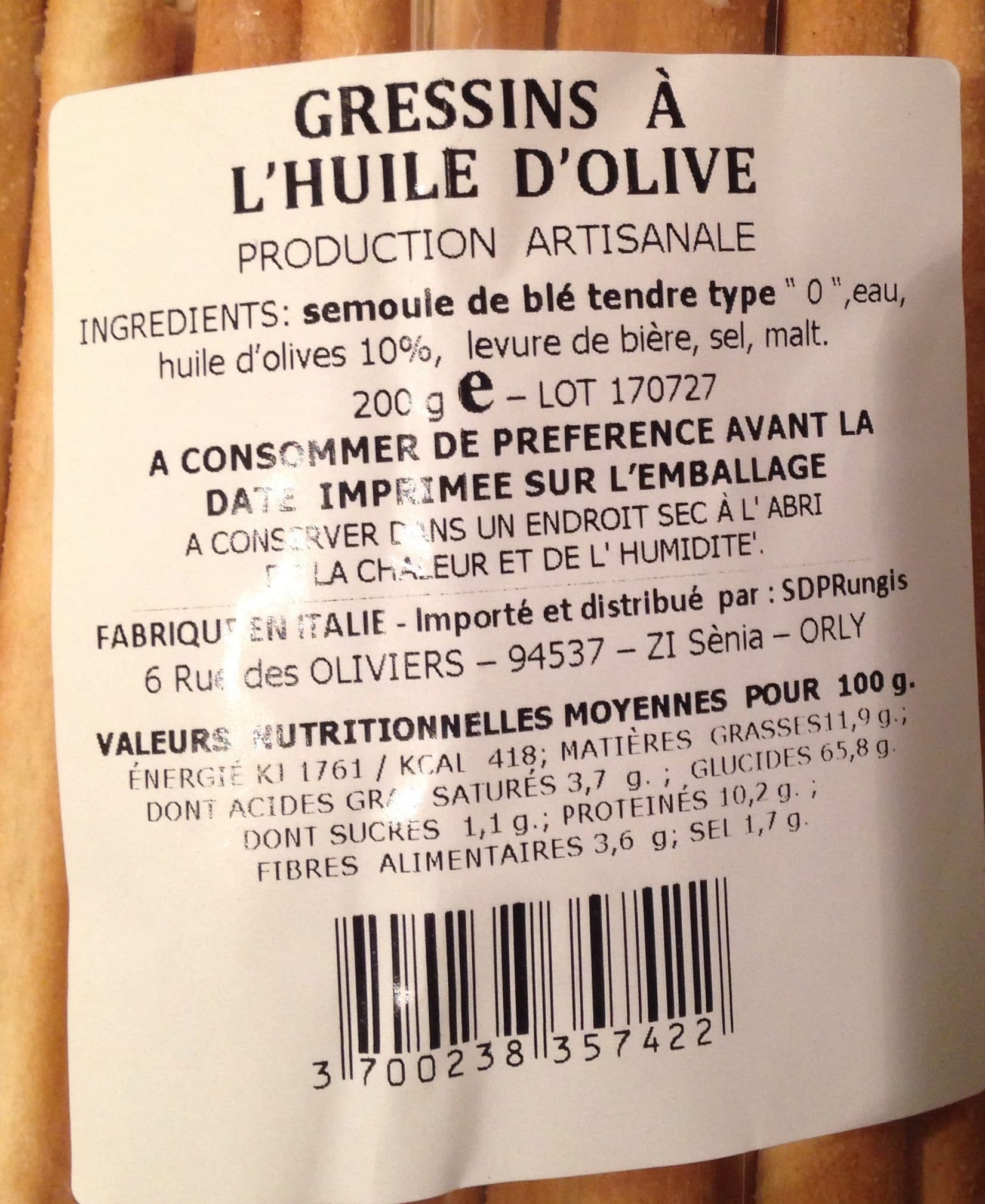 Saveurs D'italie gressins à l huile d olive packshot