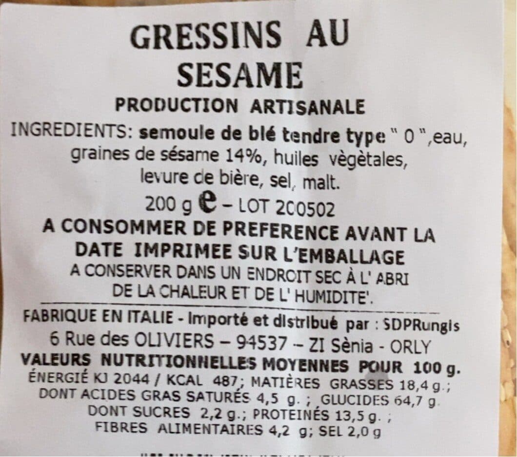 Saveurs D'italie Gressins au sesame packshot