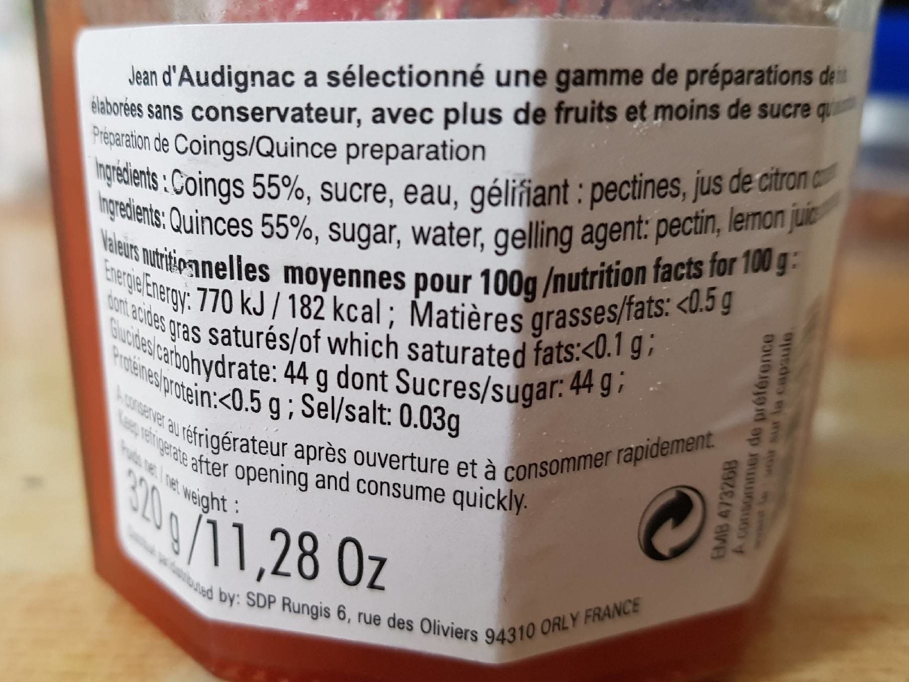 Jean d'Audignac Confiture de Coings packshot
