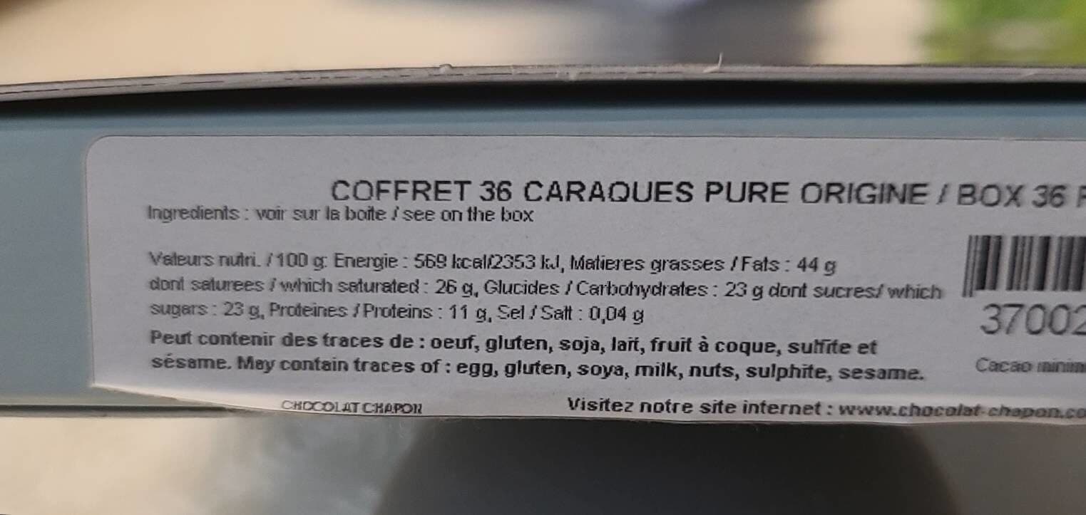 Chapon Chocolatier Coffret 36 caraques pure origine packshot