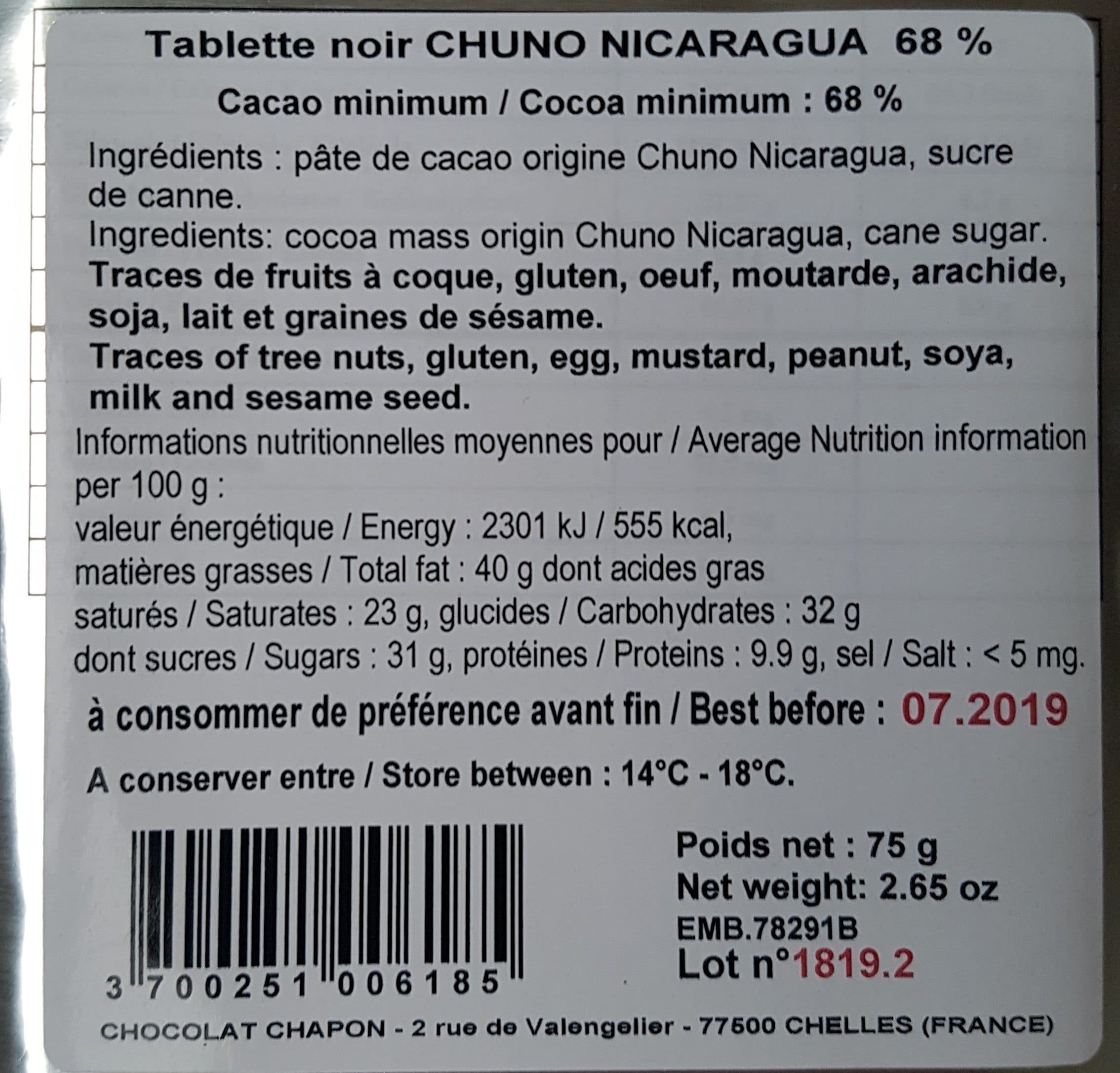 Chapon Chocolat Noir Chuno Nicaragua packshot
