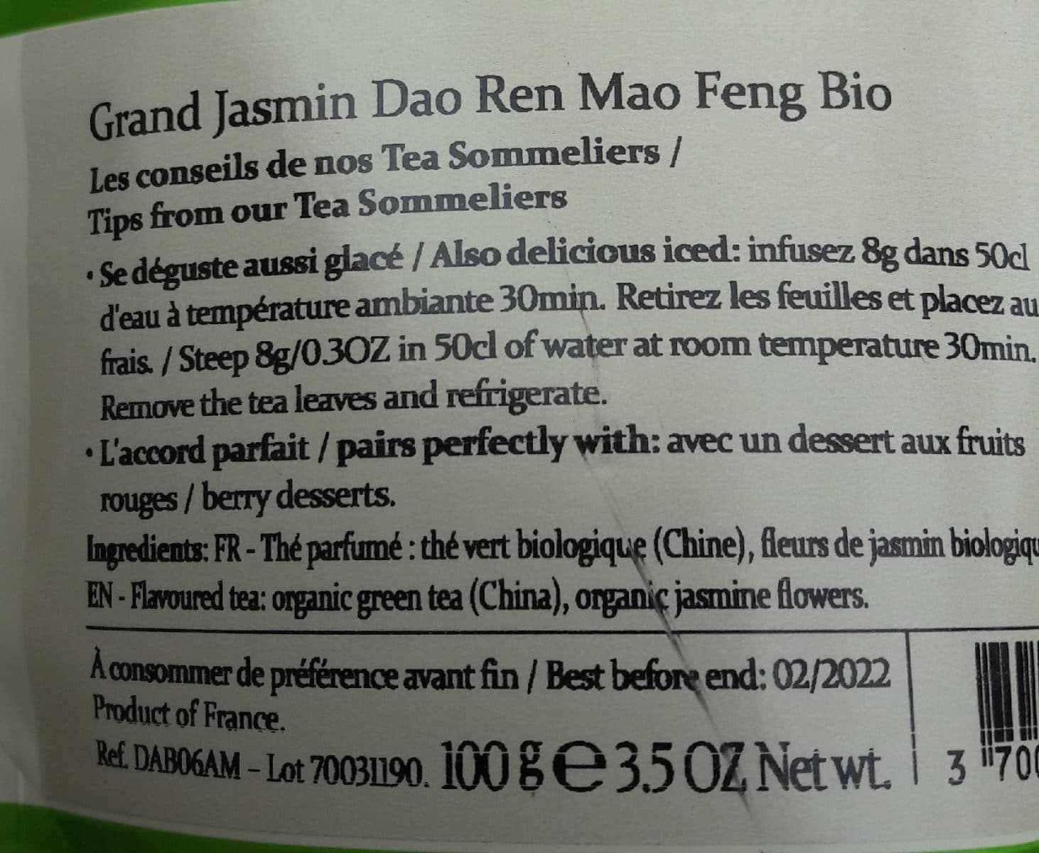 Palais des Thés Grand Jasmin Dao Ren Mao Feng Bio packshot