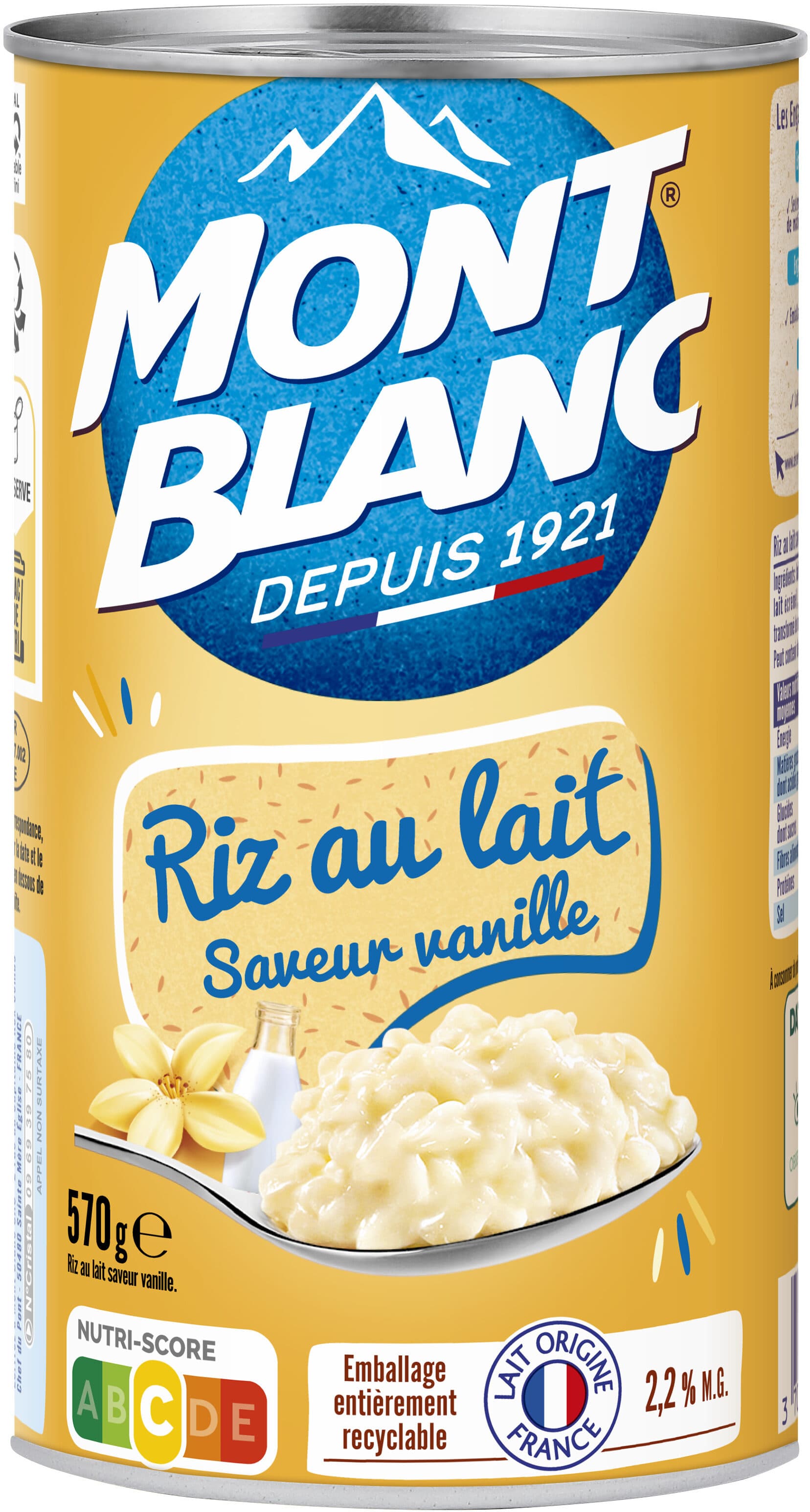 Dessert Céréales MONT BLANC Crème dessert Boîte Riz au lait Vanille 570g packshot