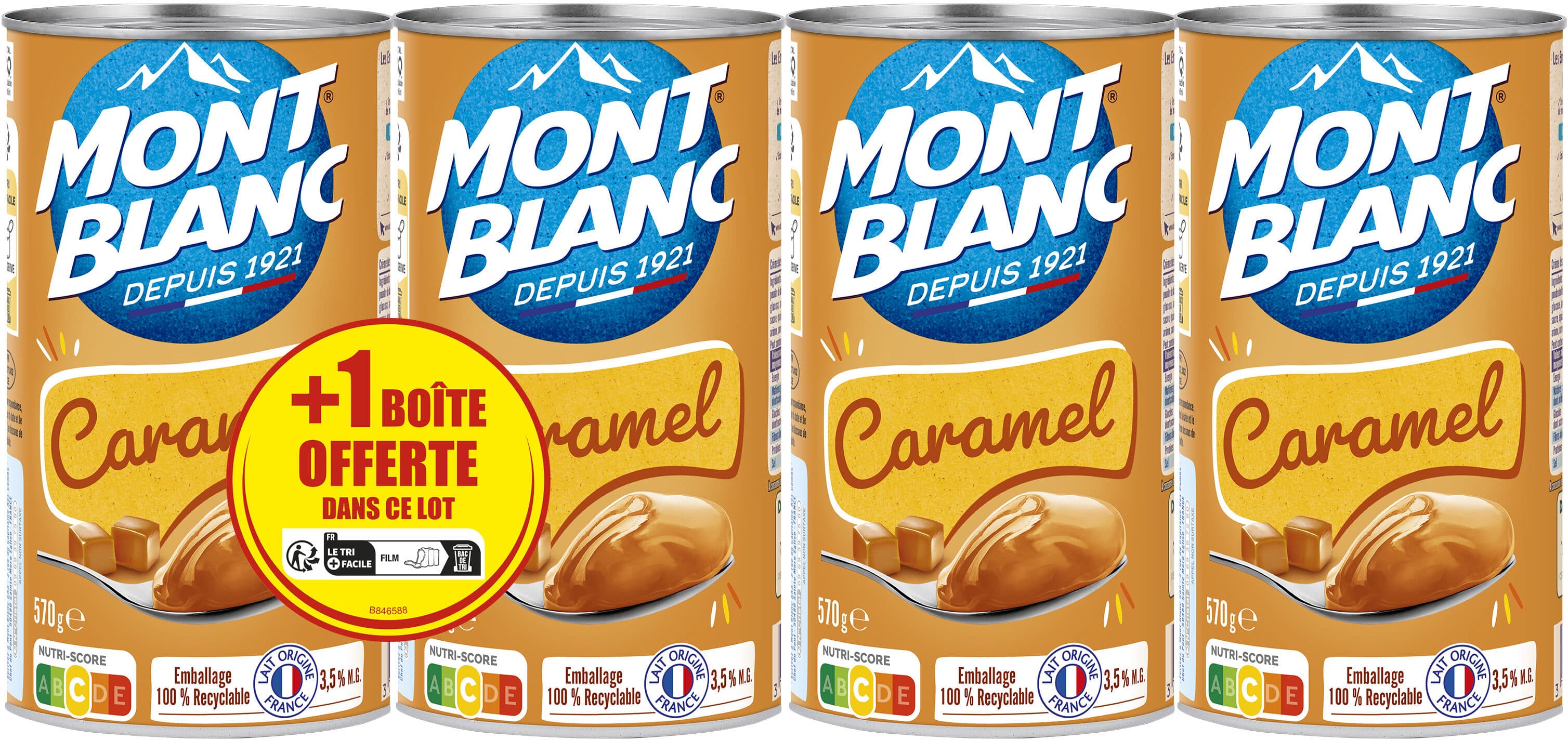 Crème Dessert MONT BLANC Crème dessert Boîte Caramel 4x570g 3+1 Offerte packshot
