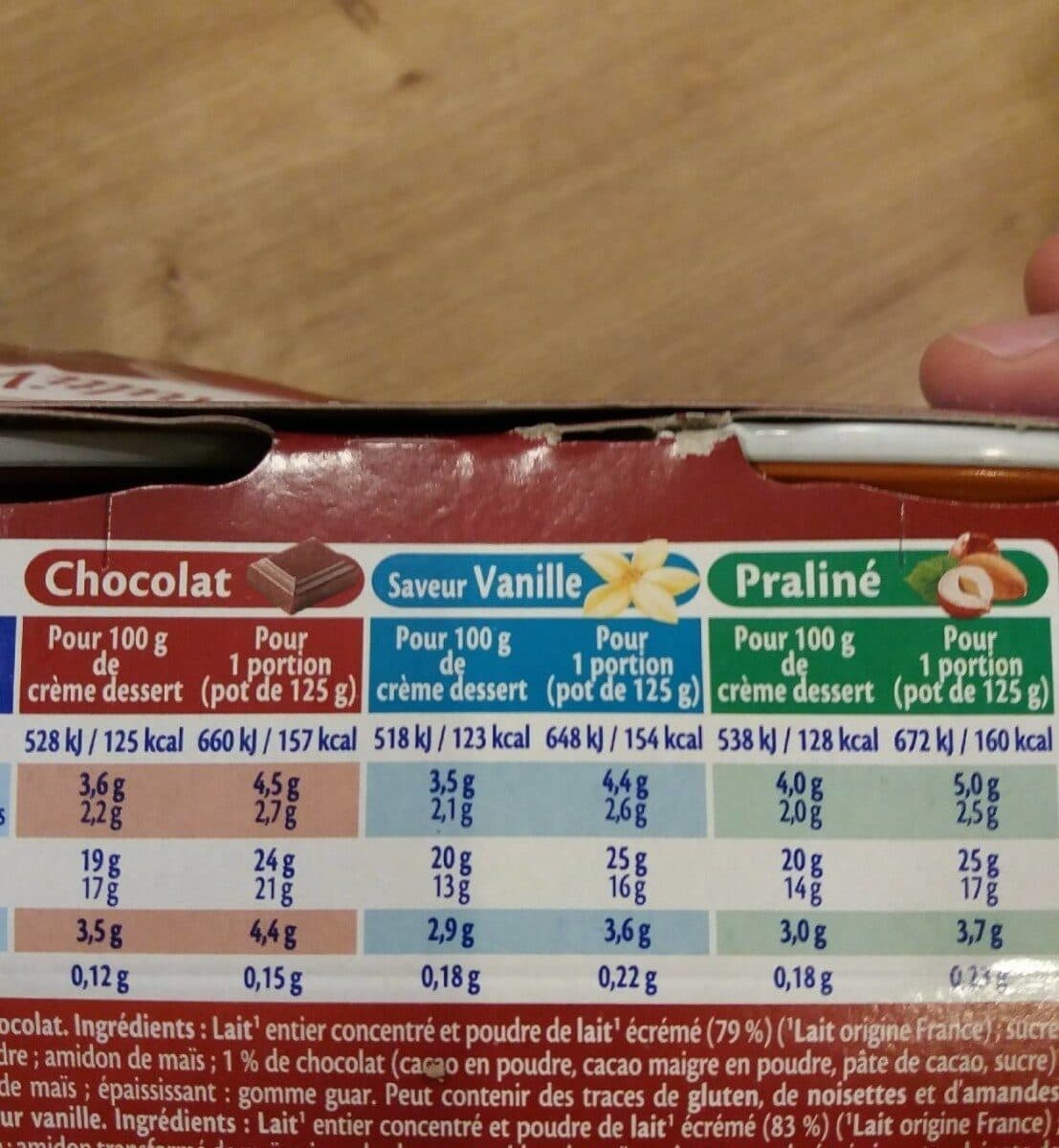 Crème Dessert MONT BLANC Crème dessert Coupelles Chocolat, Sav Vanille, Praliné 6x125g packshot