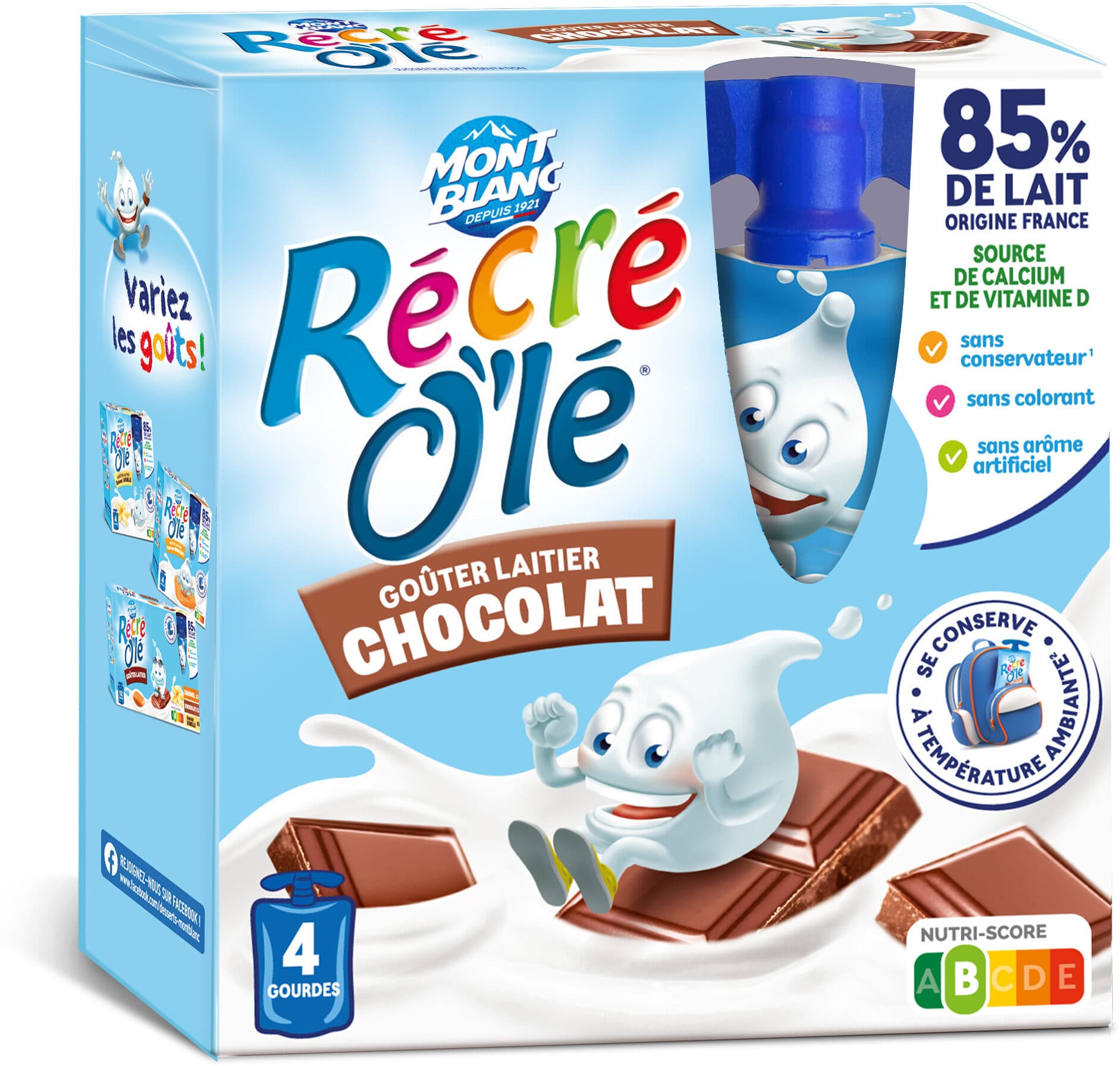 Mont Blanc RÉCRÉ O'LÉ Goûter laitier Gourdes Chocolat 4x85g packshot
