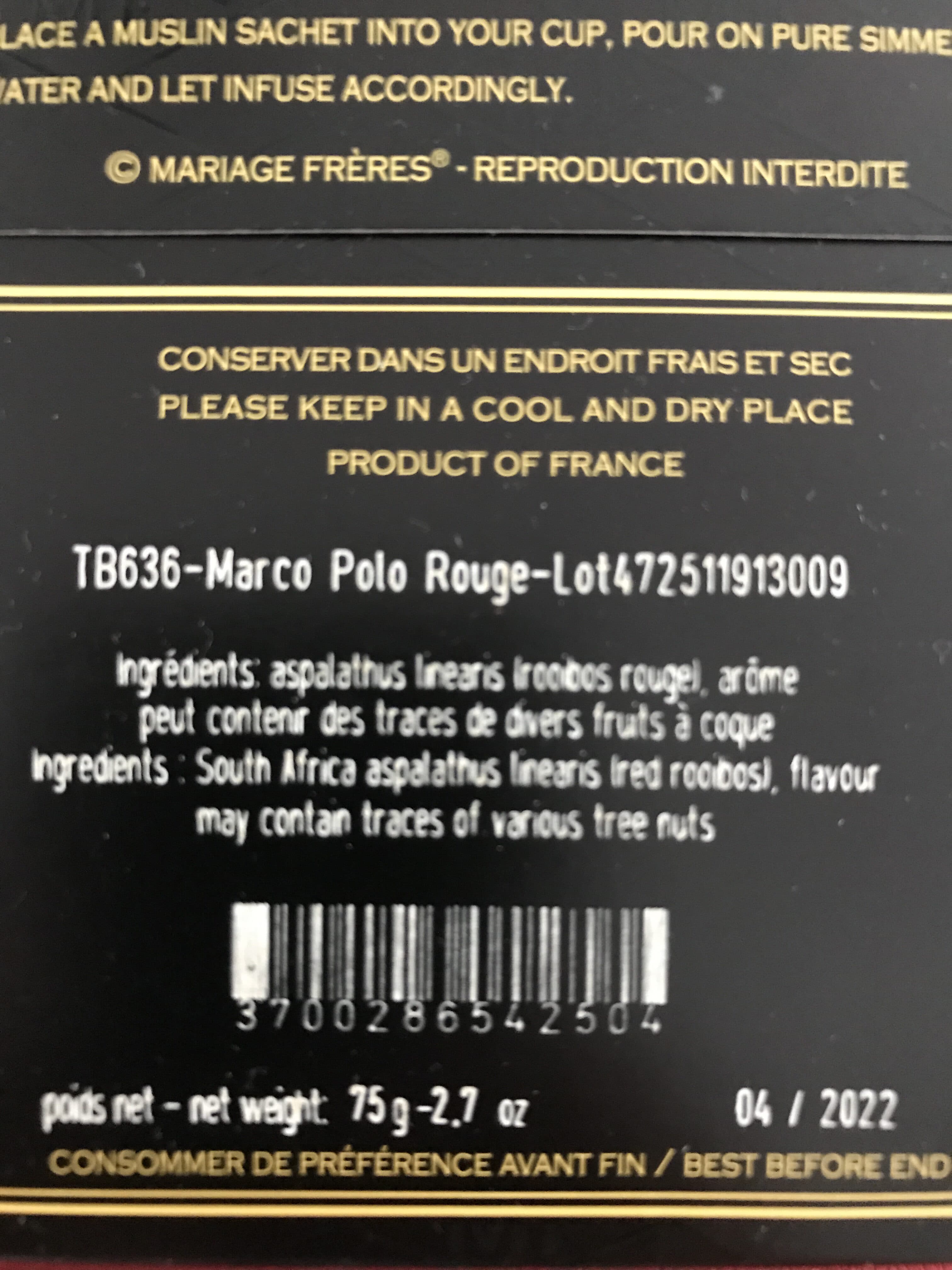 Mariage Frères Mariage Freres Marco Polo Rouge Red Tea Bags From France packshot