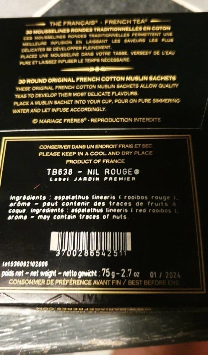 Mariage Frères Mariage Freres Nil Rough Rooibos Red Tea Bags From France packshot
