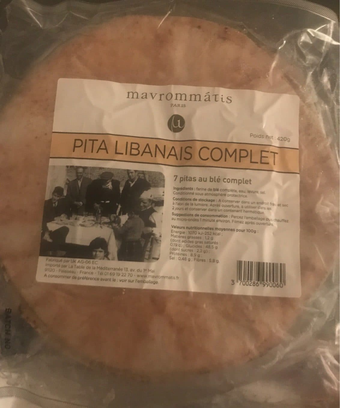 Mavrommatis Pita pain libanais complet packshot