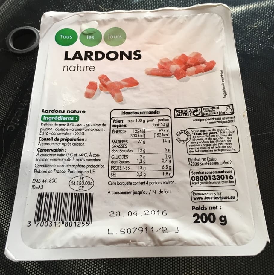 Tous les jours Lardons nature packshot