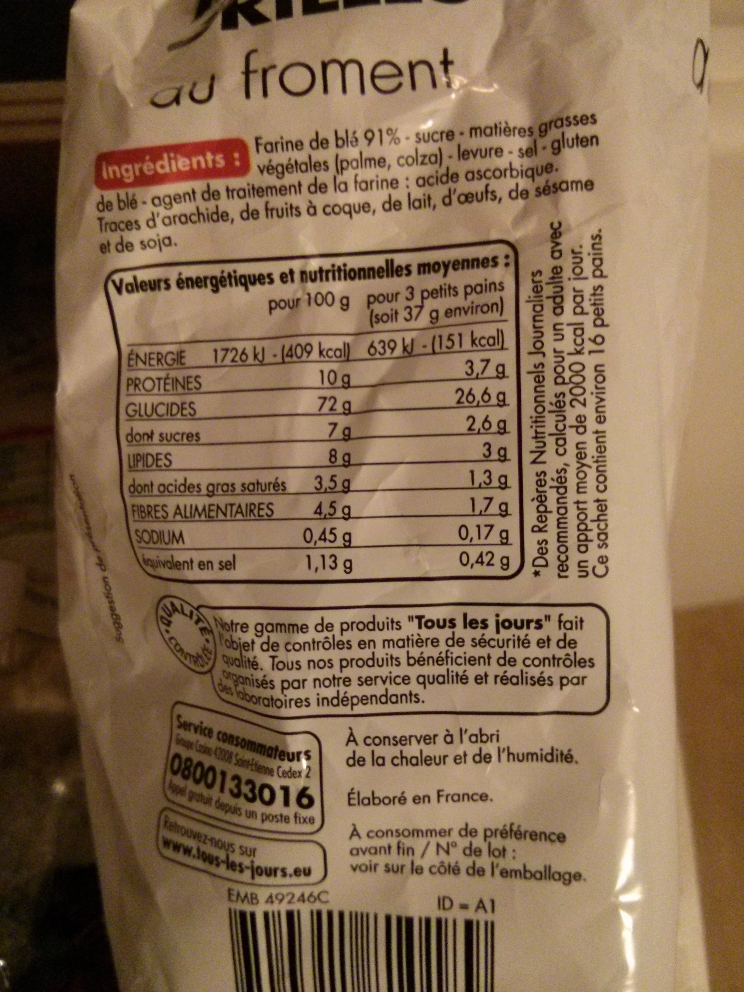 Tous les jours Petits pains grillés au froment packshot