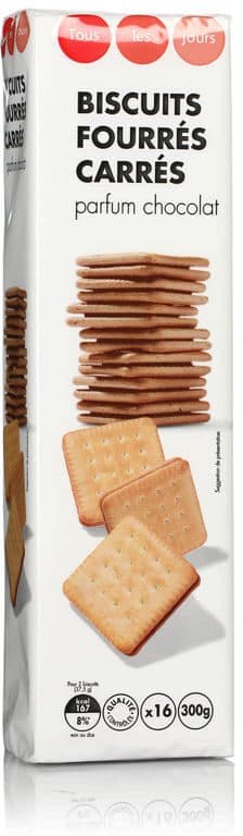 TLJ Biscuits fourrés carrés parfum chocolat packshot