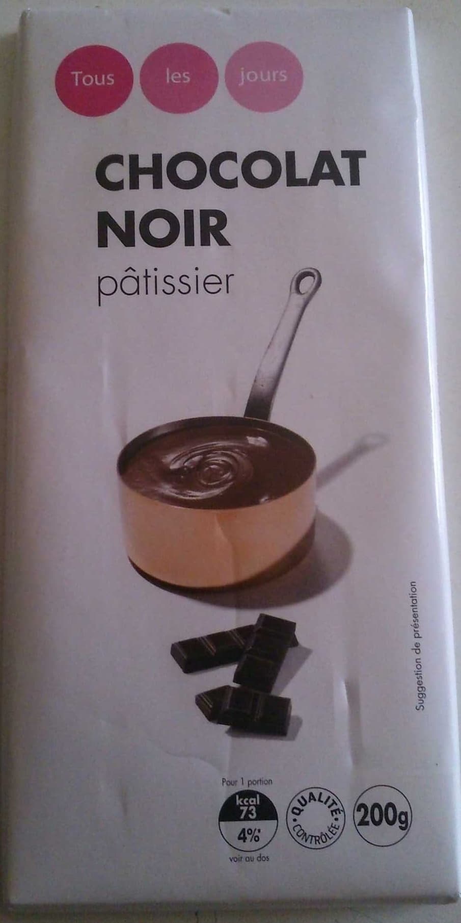 Tous les jours Chocolat noir tablette packshot