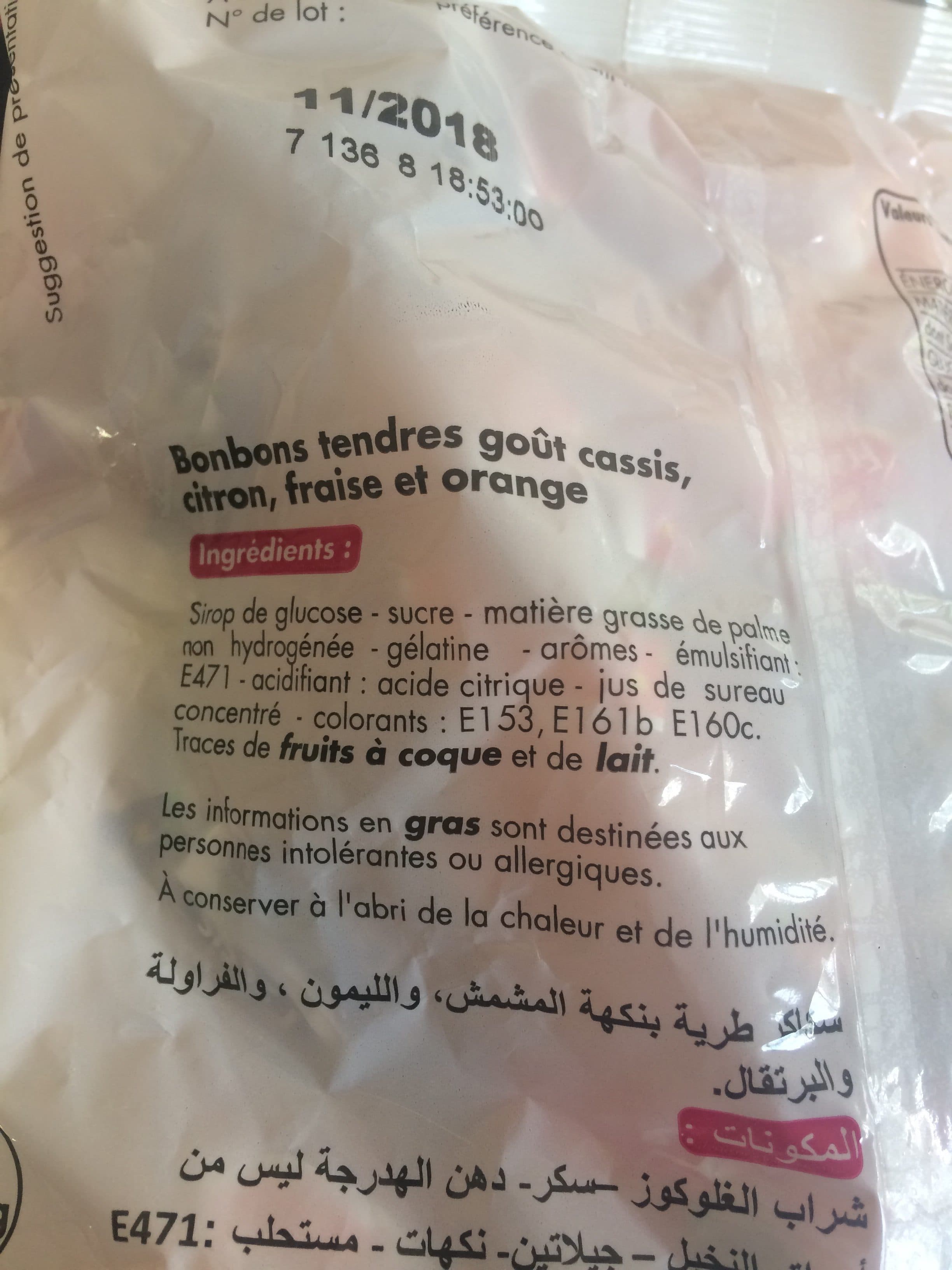 TLJ Assortiment de bonbons tendres Goûts citron, orange, fraise, cassis packshot