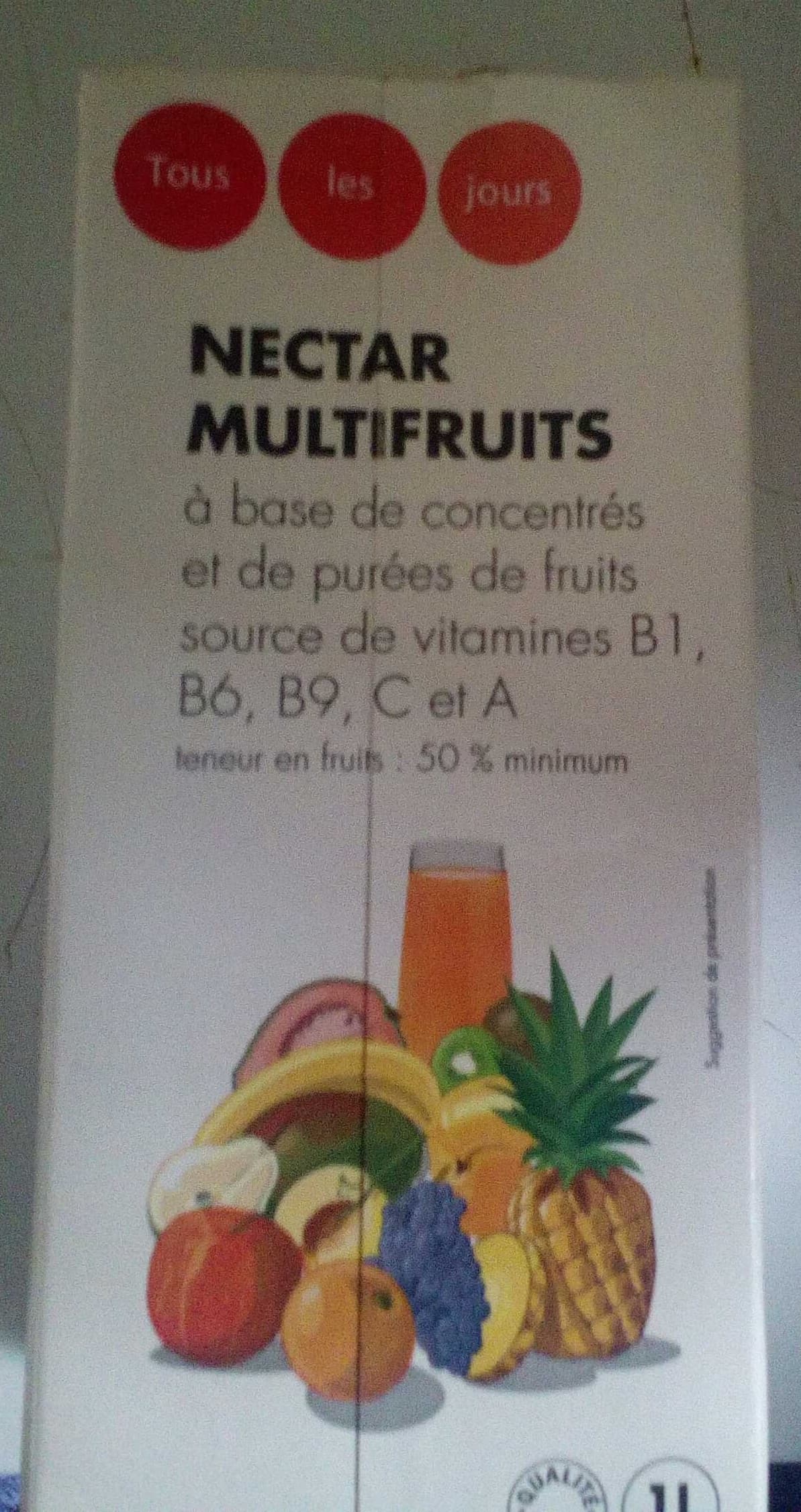 Tous les jours Nectar multifruits à base de concentrés et de purées de fruits - teneur en fruits : 50% minimum packshot