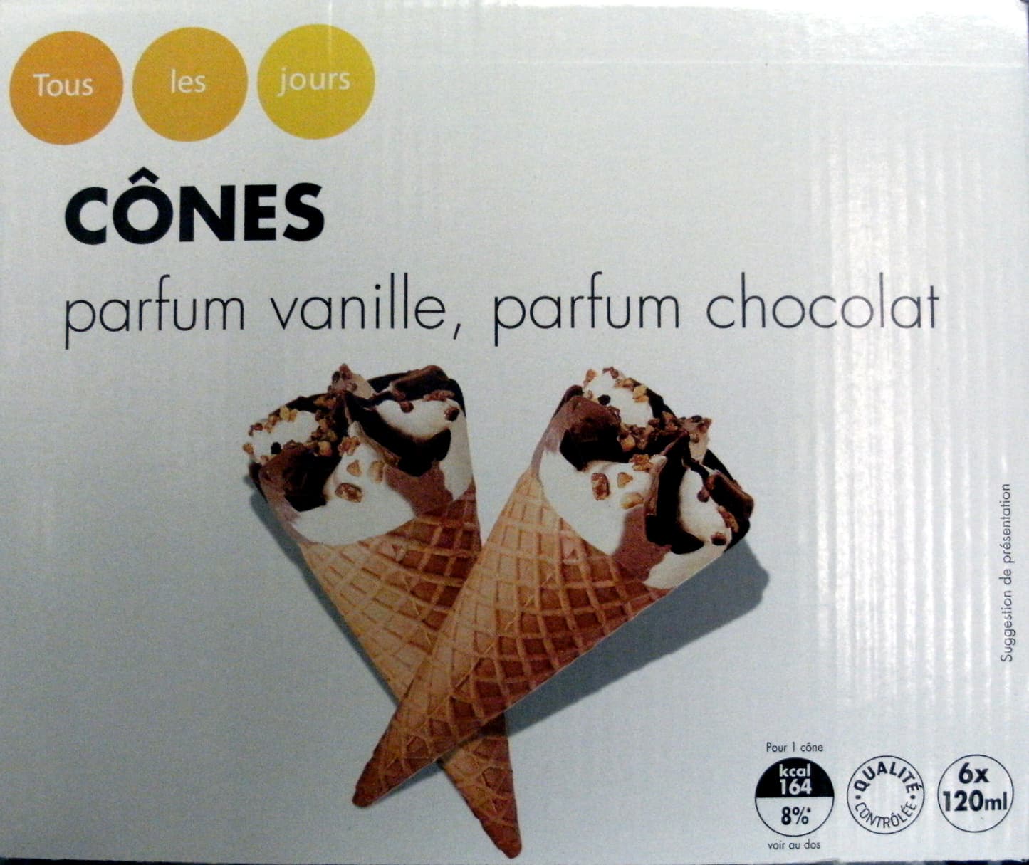 Tous les jours Cônes parfum vanille, parfum chocolat packshot
