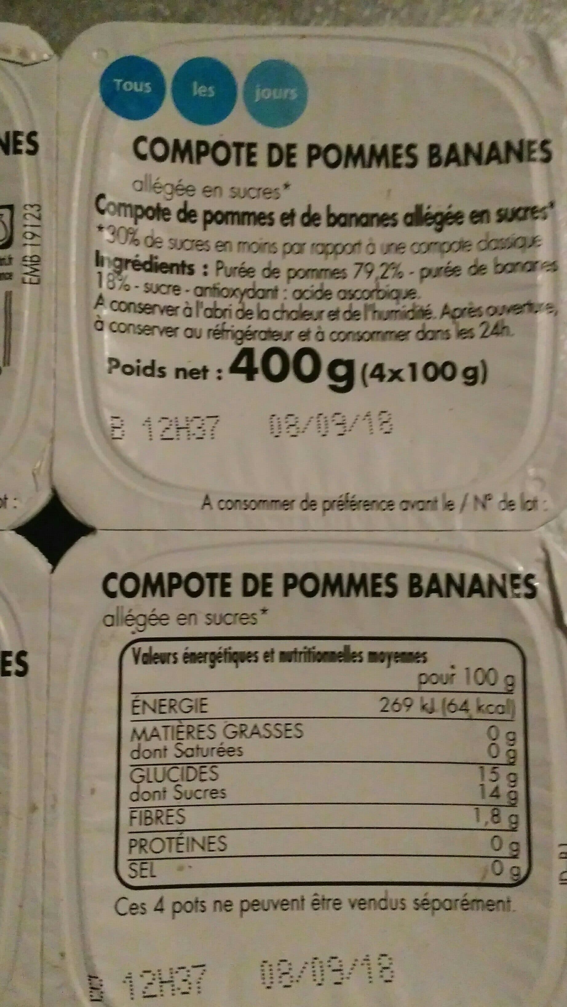 TLJ Compote allégée Pomme banane 30% de sucres en moins packshot