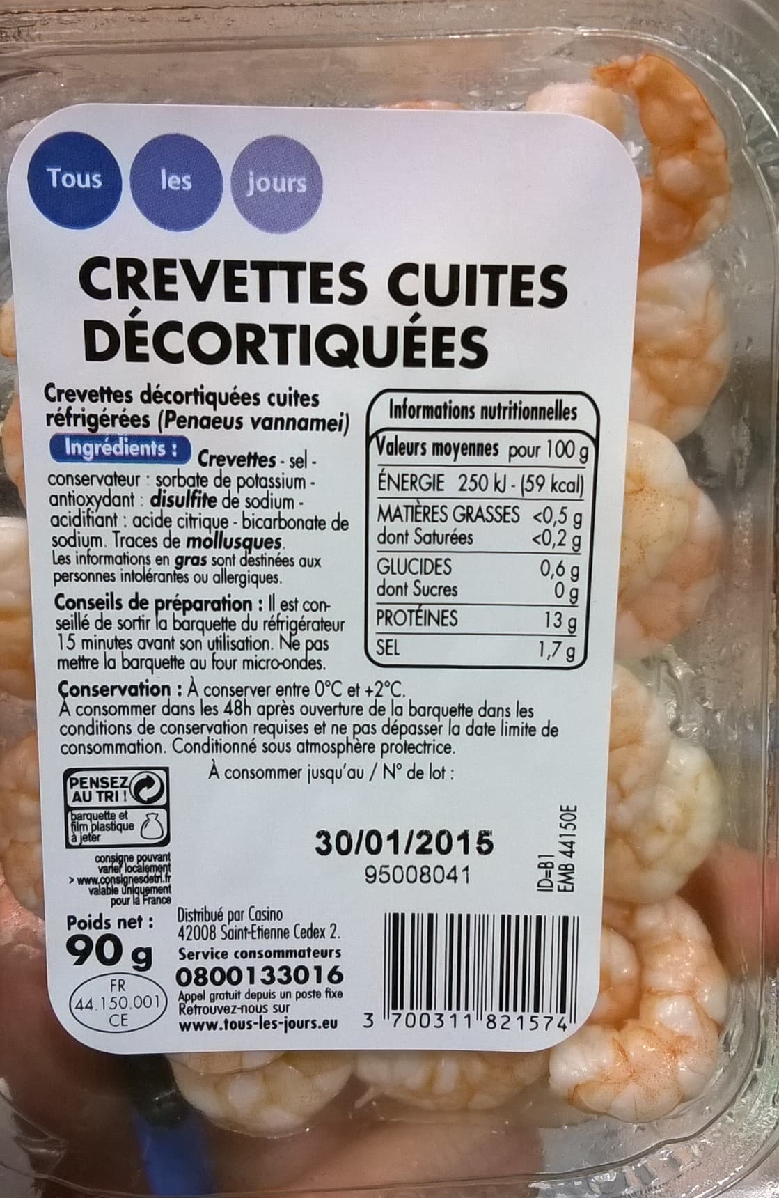 Tous les jours Crevettes cuites décortiquées packshot
