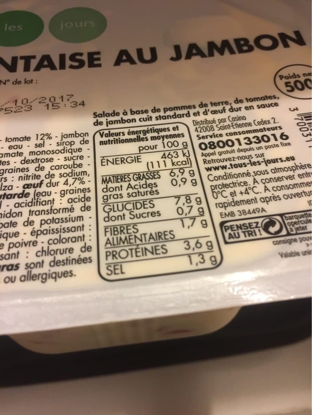 Tous les jours Piemontaise au jambon packshot