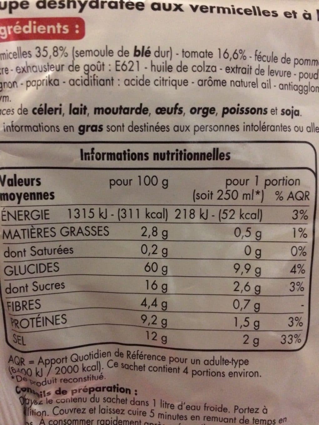 Tous Les Jours Potage tomate vermicelle packshot