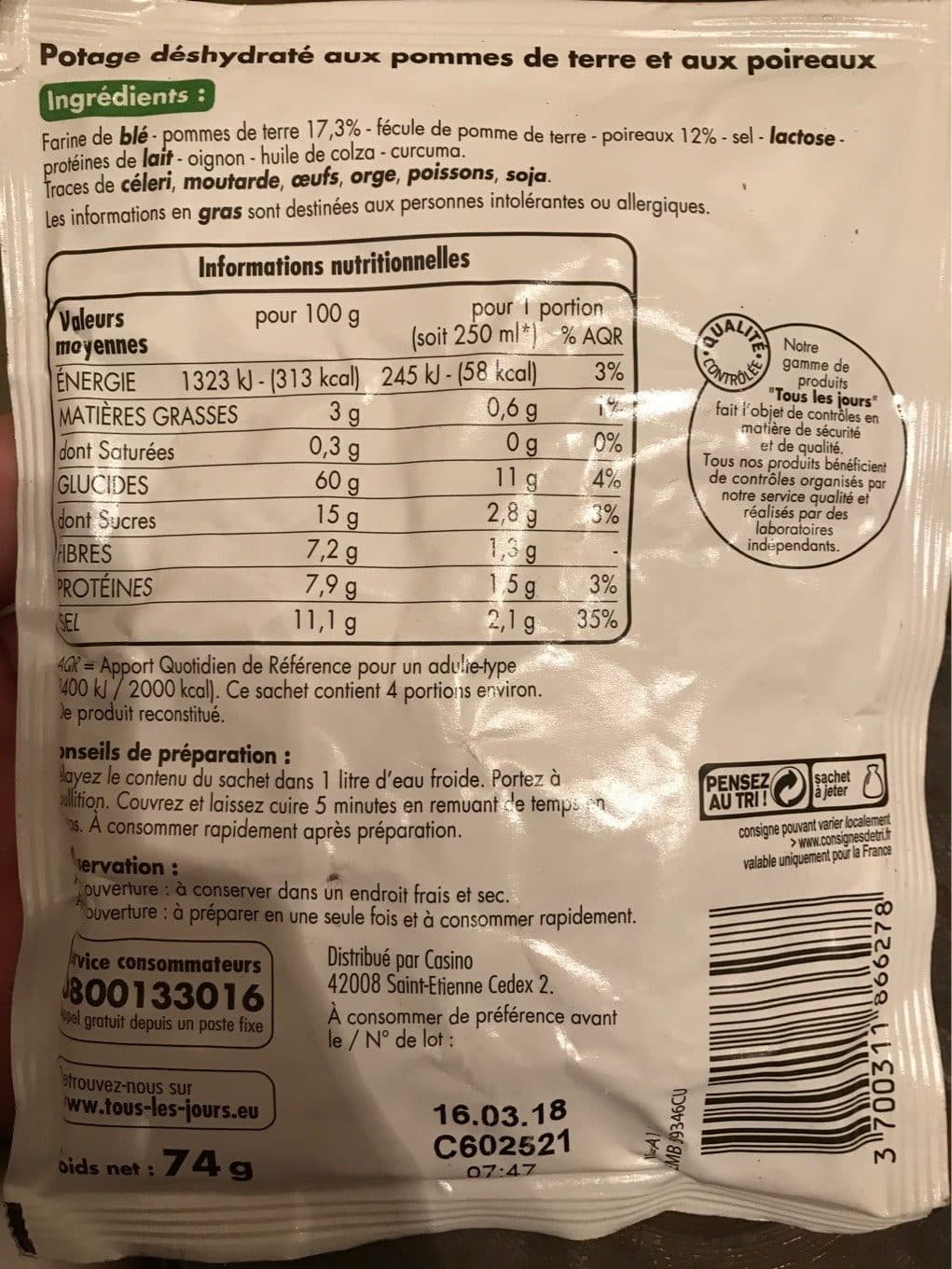 Tous les jours Soupe déshydratée aux poireaux et pommes de terre TLJ CASINO packshot