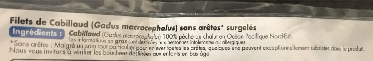 Tous les jours Filets de cabillaud (gadus macrocephalus) surgelés sachet packshot