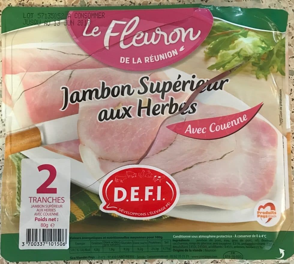 Le Fleuron de la Réunion Jambon Supérieur aux Herbes, 2 tranches packshot