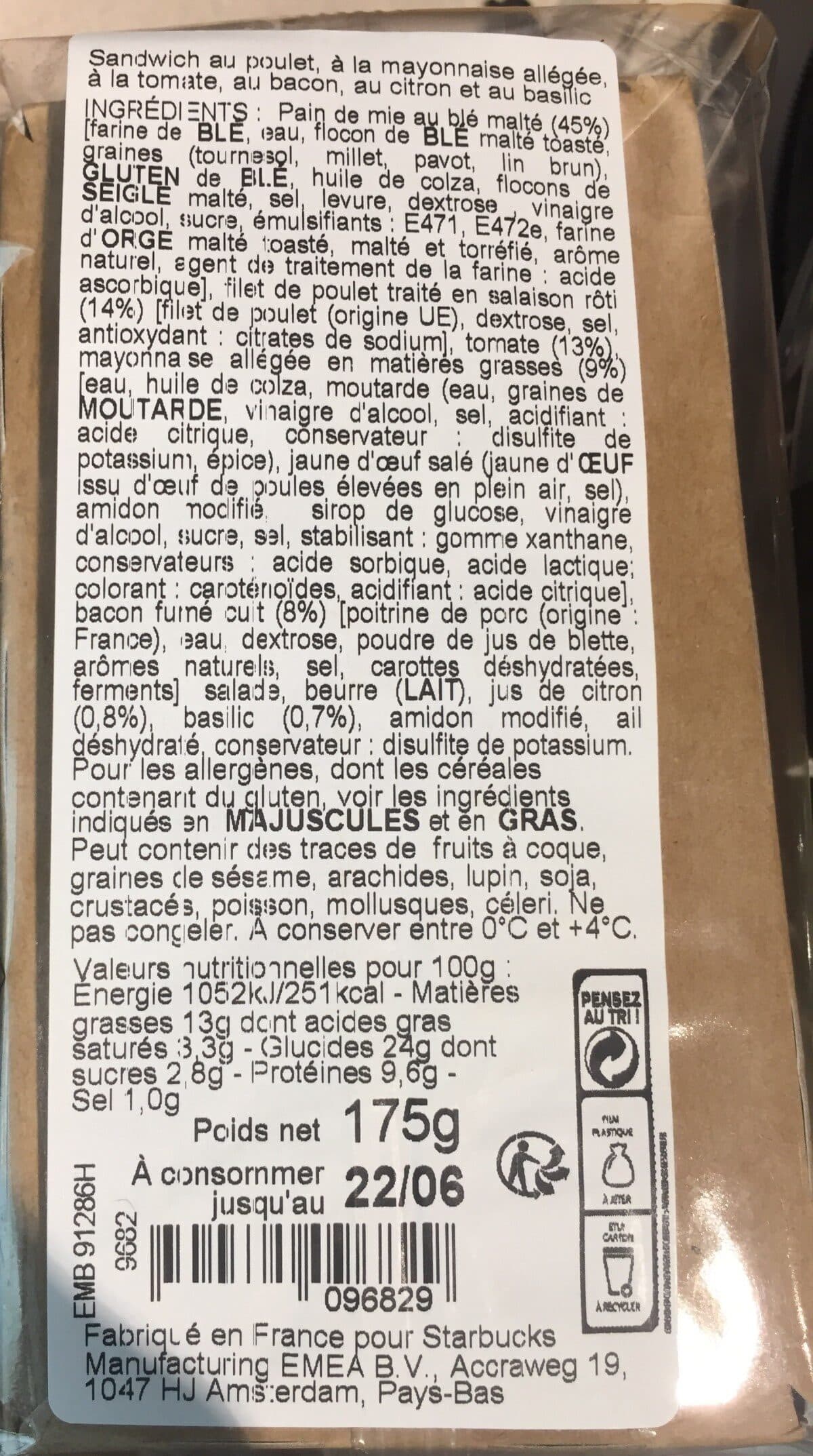 Starbucks Club poulet bacon packshot