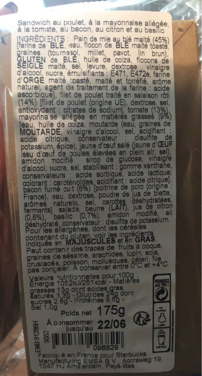 Starbucks Club poulet bacon packshot