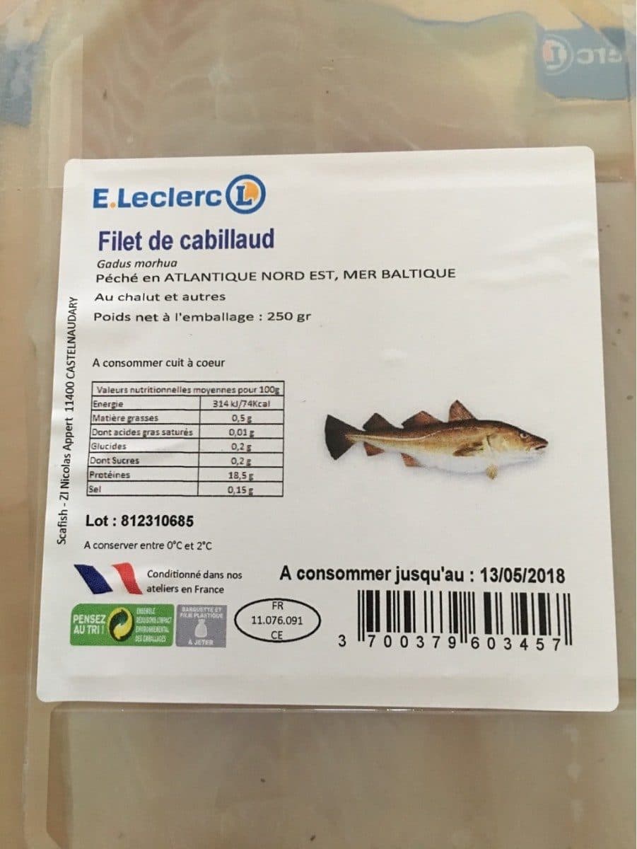 Leclerc Filet de cabillaud packshot