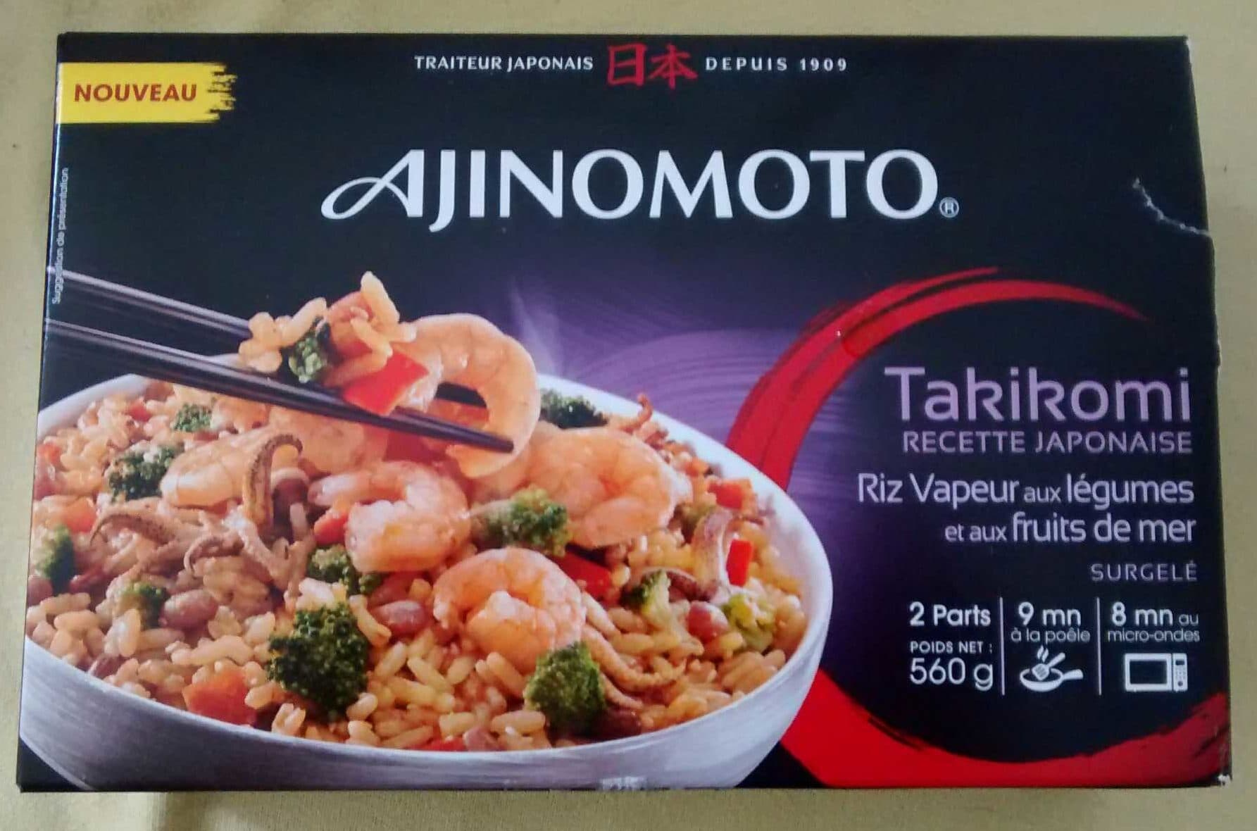 Ajinomoto Takikomi recette japonaise riz vapeur aux légumes et aux fruits de mer packshot