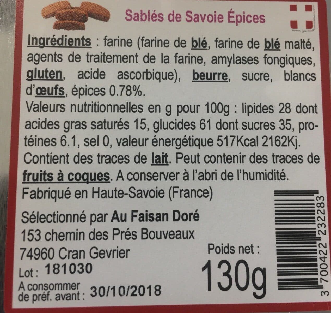Au Faisan Doré Biscuit packshot