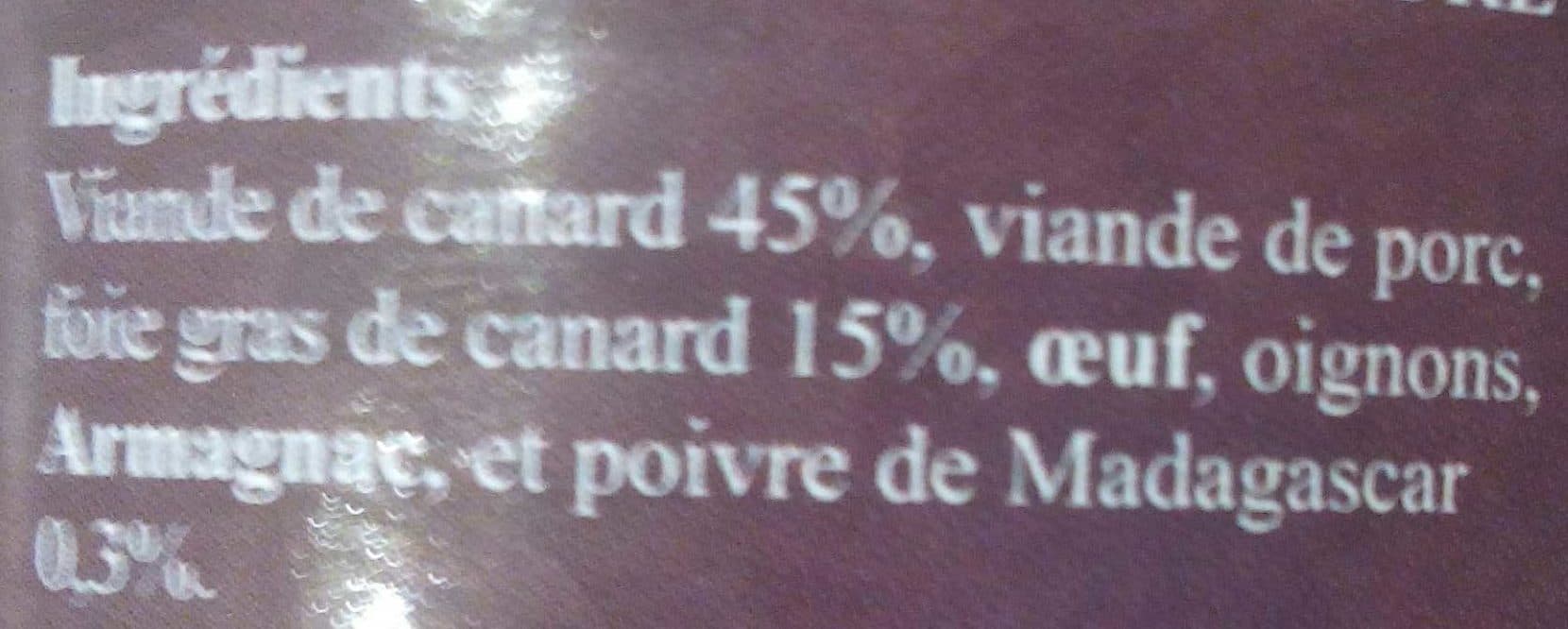 Fleurons de Lomagne Pâté de Canard au foie gras (20%) et au poivre de Madagascar packshot