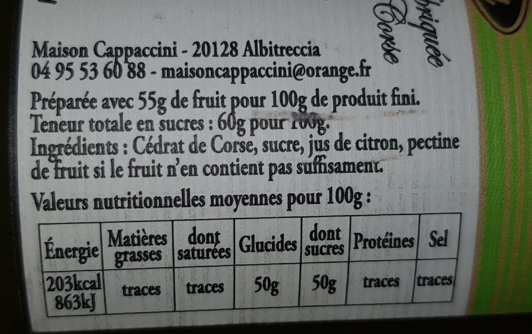 Maison Cappaccini Confiture de Cedrat de corse packshot