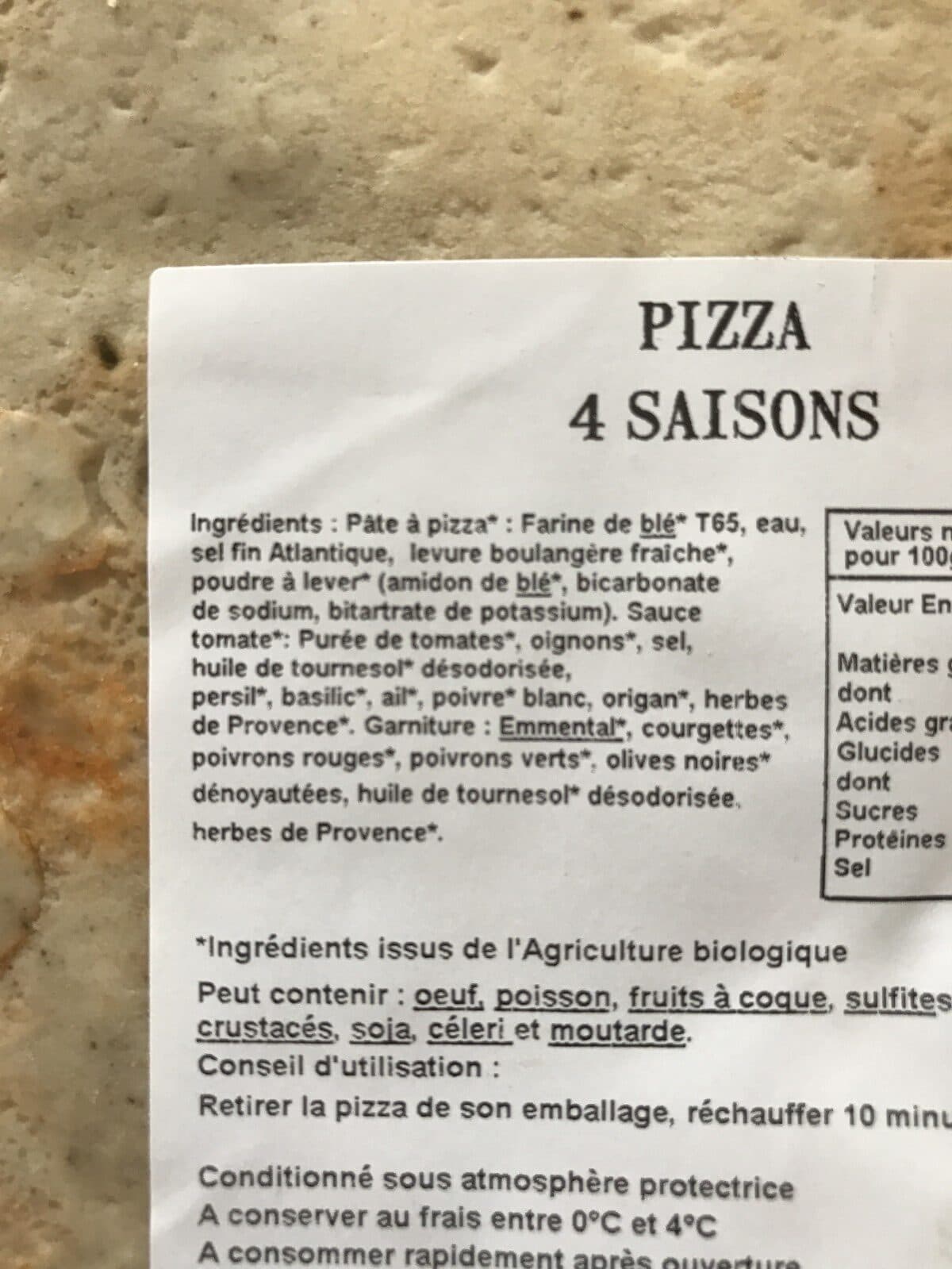 Carte Nature Pizza 4 Saisons packshot
