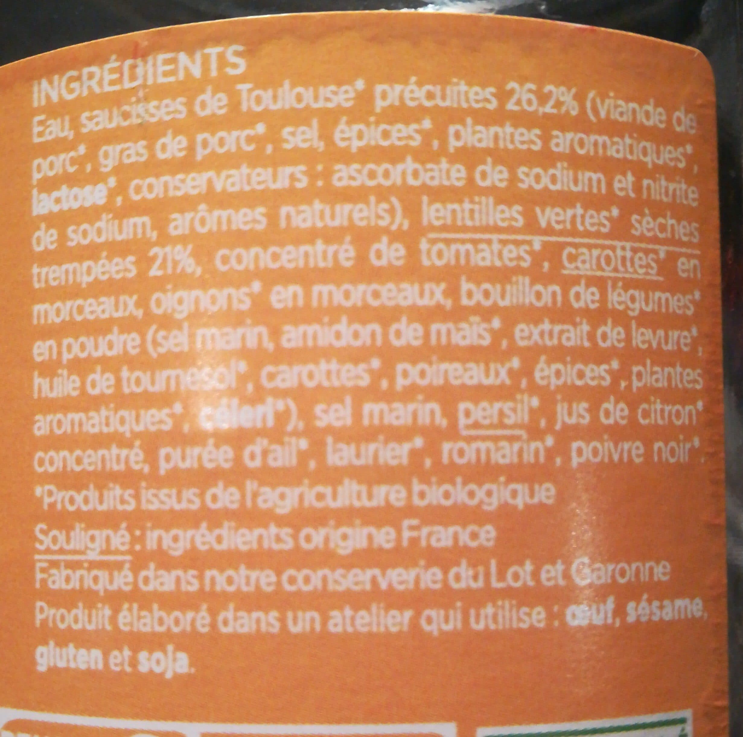 Bio par coeur Lentilles et Saucisses bio, 740g packshot