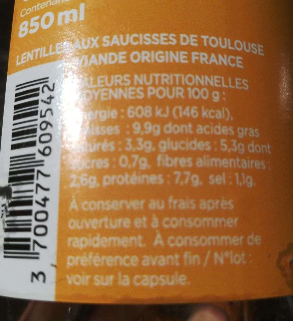 Bio par coeur Lentilles et Saucisses bio, 740g packshot