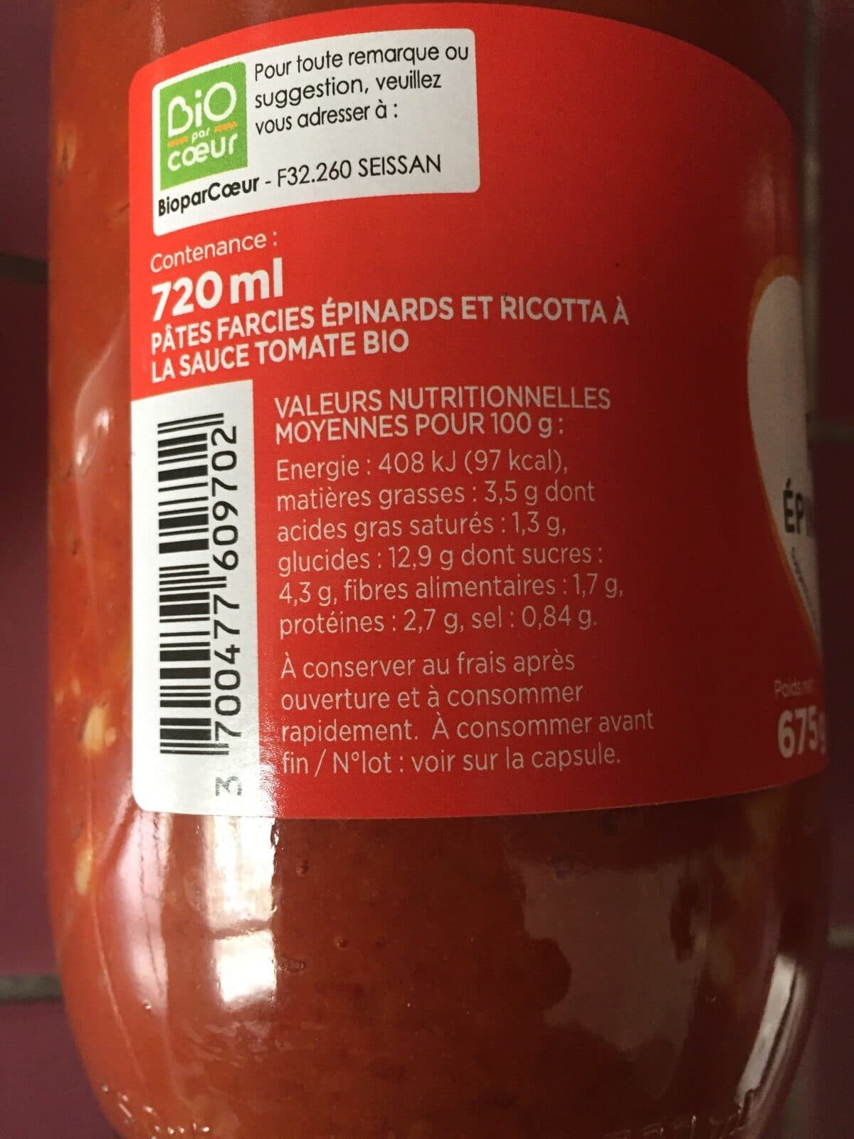Bio par Coeur Ravioli epinards ricotta packshot