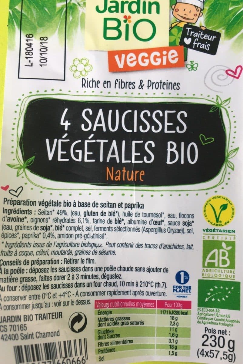 Jardin Bio saucisses vegetales bio nature packshot