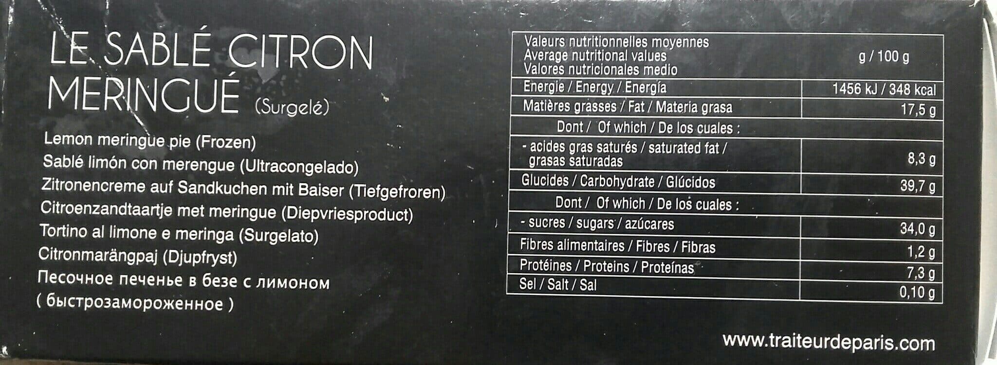 Traiteur de Paris Le Sablé Citron Meringué packshot