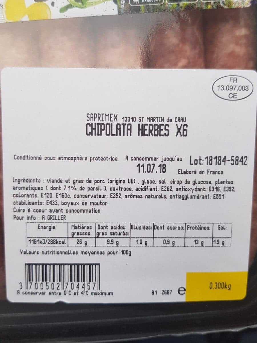 Open Food Facts Chipolata aux herbes packshot
