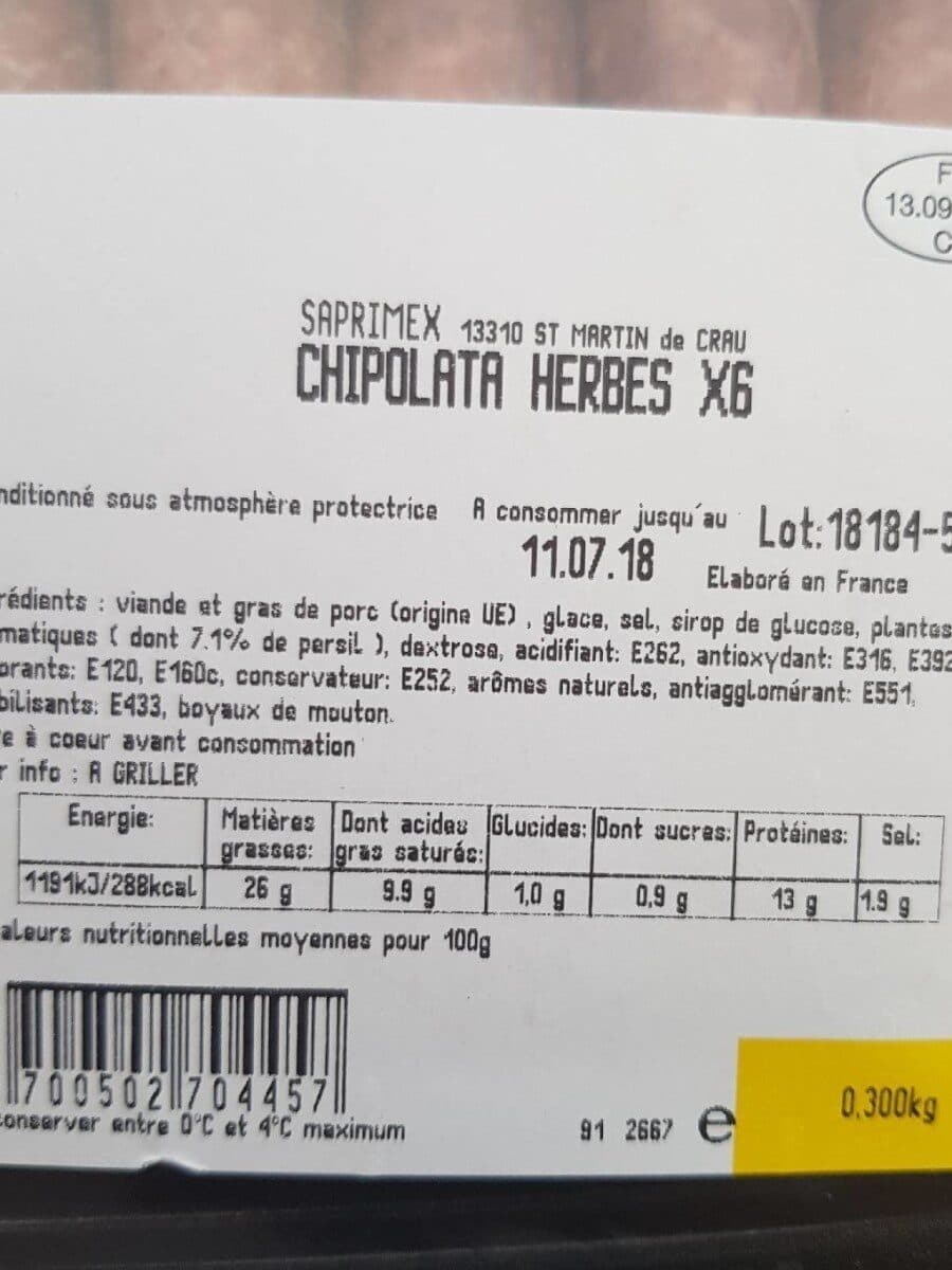 Open Food Facts Chipolata aux herbes packshot