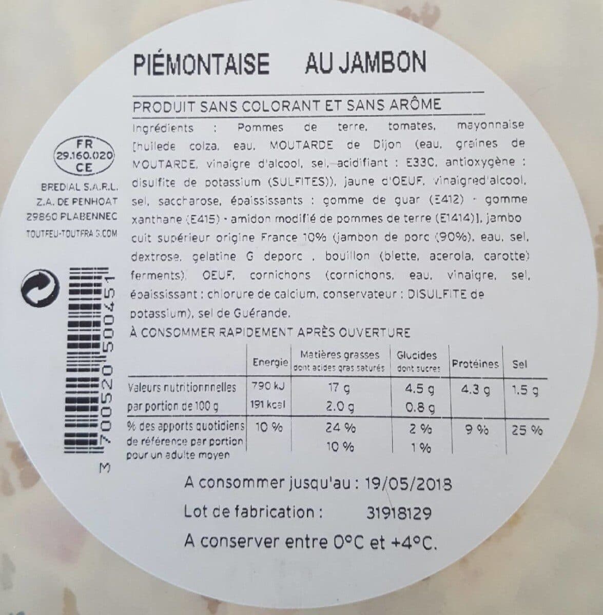 Brédial Piémontaise au jambon packshot