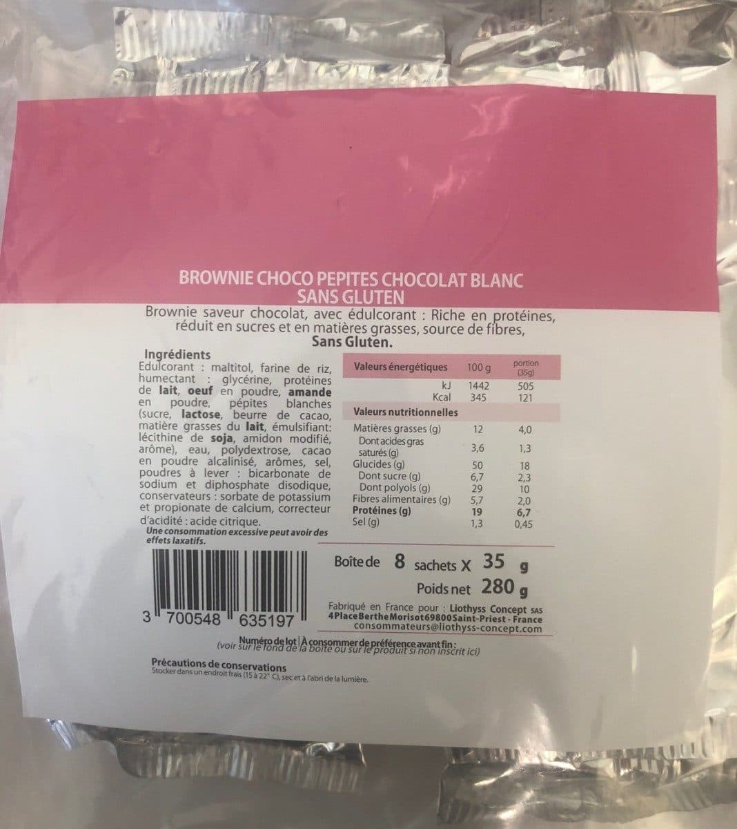 Liothyss Concept Brownie Choco Pépites Chocolat Blanc Sans Gluten packshot