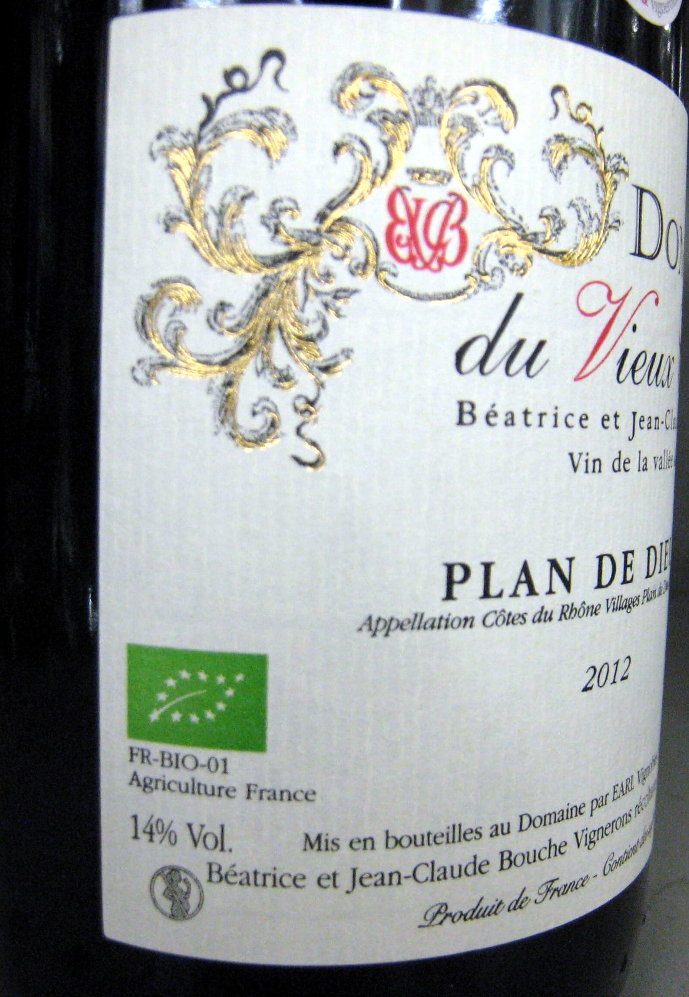 Domaine du Vieux Chêne Côtes du Rhône Villages Plan de Dieu AOC 2012 Bio Domaine du Vieux Chêne packshot