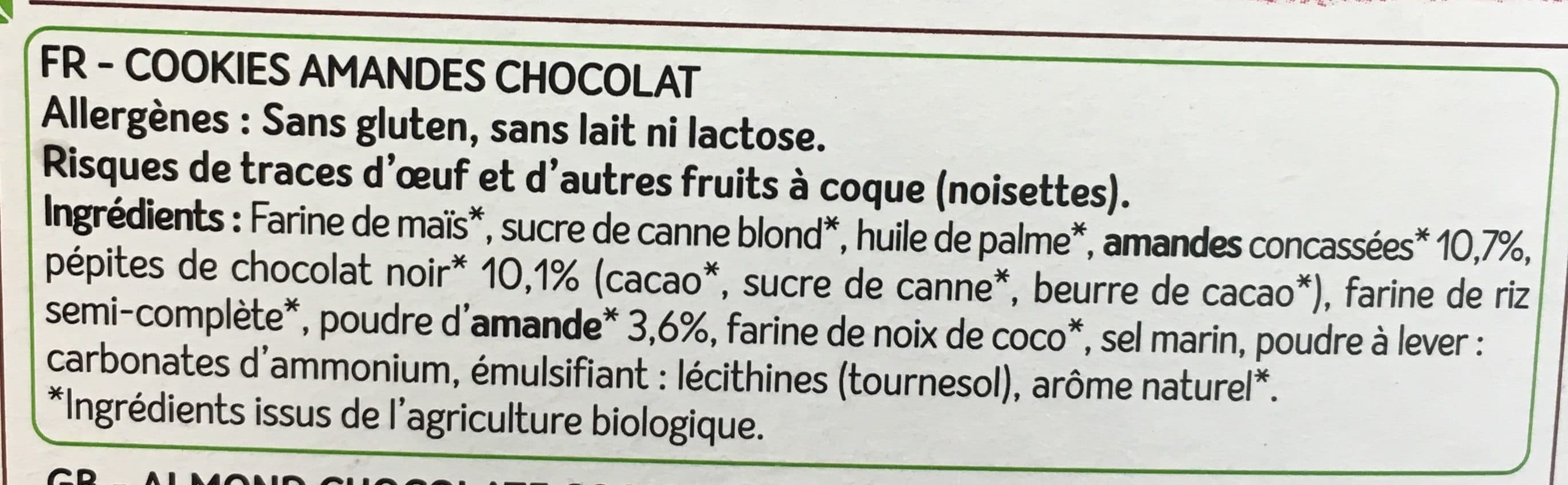 Celiane Cookies sans gluten amandes chocolat packshot