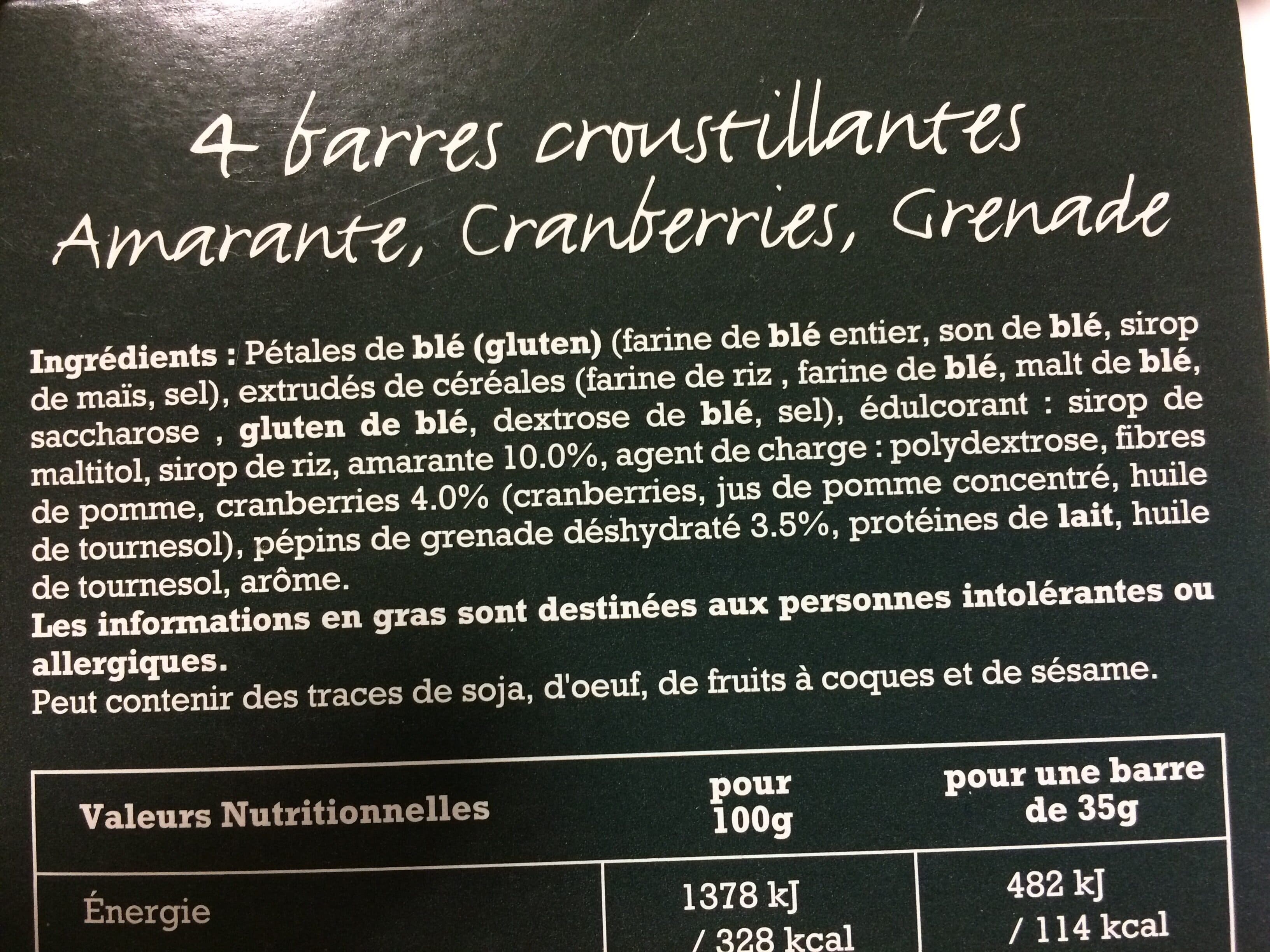 Kitchen-Diet Barre moelleuse Céréales- Amarante, Cranberries, Grenade packshot