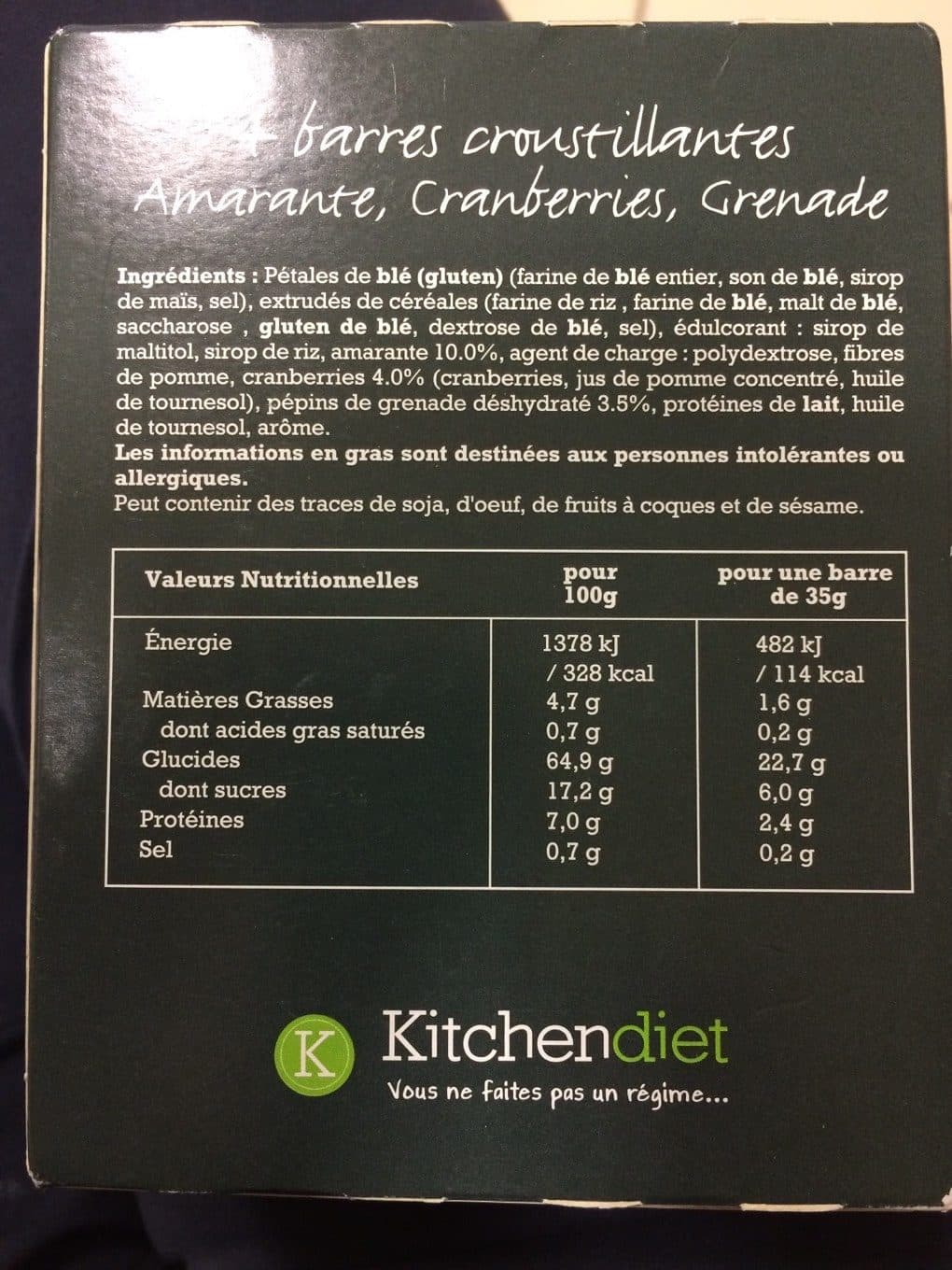 Kitchen-Diet Barre moelleuse Céréales- Amarante, Cranberries, Grenade packshot